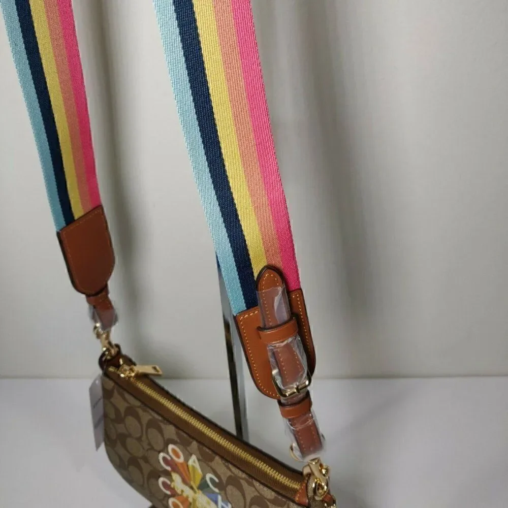 NWT COACH C6817 Jes Baguette In Signature Canvas With Coach Radial Rainbow Khaki